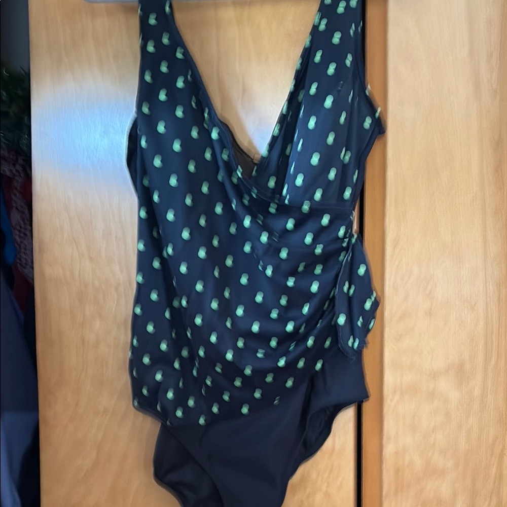 Stylish One Piece Swimsuit - Black with Green Accents